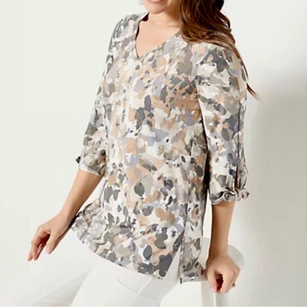 NWT QVC Susan Graver Weekend Earth Tones Stretchy Pullover top XS